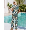 image:imageWIHOLL Two Piece Sets for Women Summer Spring Outfits Travel Cruise Resort Wear 2026 Beach Vacation Palazzo Pants SetTropical Leaf Pattern