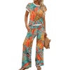 image:imageWIHOLL Two Piece Sets for Women Summer Spring Outfits Travel Cruise Resort Wear 2026 Beach Vacation Palazzo Pants SetTropical Palm Leaf Print