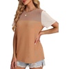 image:imageWIHOLL Womens Fashion 2026 Color Block Shirts Short Sleeve Knitted Summer Fall Tops Casual TrendyBeige Khaki