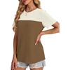 image:imageWIHOLL Womens Fashion 2026 Color Block Shirts Short Sleeve Knitted Summer Fall Tops Casual TrendyBrown Beige