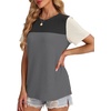 image:imageWIHOLL Womens Fashion 2026 Color Block Shirts Short Sleeve Knitted Summer Fall Tops Casual TrendyGray Black