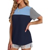 image:imageWIHOLL Womens Fashion 2026 Color Block Shirts Short Sleeve Knitted Summer Fall Tops Casual TrendyGray Blue