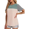 image:imageWIHOLL Womens Fashion 2026 Color Block Shirts Short Sleeve Knitted Summer Fall Tops Casual TrendyGreen