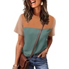 image:imageWIHOLL Womens Fashion 2026 Color Block Shirts Short Sleeve Knitted Summer Fall Tops Casual TrendyGreen Orange