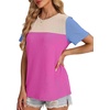 image:imageWIHOLL Womens Fashion 2026 Color Block Shirts Short Sleeve Knitted Summer Fall Tops Casual TrendyHot Pink