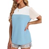 image:imageWIHOLL Womens Fashion 2026 Color Block Shirts Short Sleeve Knitted Summer Fall Tops Casual TrendyLight Blue