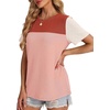 image:imageWIHOLL Womens Fashion 2026 Color Block Shirts Short Sleeve Knitted Summer Fall Tops Casual TrendyLight Coral