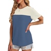 image:imageWIHOLL Womens Fashion 2026 Color Block Shirts Short Sleeve Knitted Summer Fall Tops Casual TrendyNavy Blue Beige
