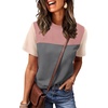 image:imageWIHOLL Womens Fashion 2026 Color Block Shirts Short Sleeve Knitted Summer Fall Tops Casual TrendyPink Gray
