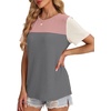 image:imageWIHOLL Womens Fashion 2026 Color Block Shirts Short Sleeve Knitted Summer Fall Tops Casual TrendyPink Gray