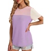 image:imageWIHOLL Womens Fashion 2026 Color Block Shirts Short Sleeve Knitted Summer Fall Tops Casual TrendyPurple