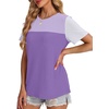image:imageWIHOLL Womens Fashion 2026 Color Block Shirts Short Sleeve Knitted Summer Fall Tops Casual TrendyPurple2