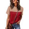 image:imageWIHOLL Womens Fashion 2026 Color Block Shirts Short Sleeve Knitted Summer Fall Tops Casual TrendyRed