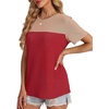image:imageWIHOLL Womens Fashion 2026 Color Block Shirts Short Sleeve Knitted Summer Fall Tops Casual TrendyRed