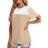 image:imageWIHOLL Womens Fashion 2026 Color Block Shirts Short Sleeve Knitted Summer Fall Tops Casual TrendyWhite Khaki