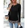 image:imageWIHOLL Womens Long Sleeve Shirts Lightweight Sweaters Tunic Tops Fall Outfits 2026 Color Block Fashion ClothingBlack  Leopard Print