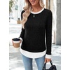 image:imageWIHOLL Womens Long Sleeve Shirts Lightweight Sweaters Tunic Tops Fall Outfits 2026 Color Block Fashion ClothingBlack  White