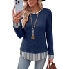 image:imageWIHOLL Womens Long Sleeve Shirts Lightweight Sweaters Tunic Tops Fall Outfits 2026 Color Block Fashion ClothingBluestriped