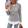 image:imageWIHOLL Womens Long Sleeve Shirts Lightweight Sweaters Tunic Tops Fall Outfits 2026 Color Block Fashion ClothingGray