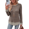 image:imageWIHOLL Womens Long Sleeve Shirts Lightweight Sweaters Tunic Tops Fall Outfits 2026 Color Block Fashion ClothingKhakistriped
