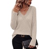 image:imageWIHOLL Womens Long Sleeve Tops V Neck Lace Trim Dressy Casual Fall Outfits SweatersBeige