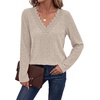 image:imageWIHOLL Womens Long Sleeve Tops V Neck Lace Trim Dressy Casual Fall Outfits SweatersBeige