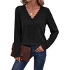 image:imageWIHOLL Womens Long Sleeve Tops V Neck Lace Trim Dressy Casual Fall Outfits SweatersBlack