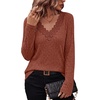 image:imageWIHOLL Womens Long Sleeve Tops V Neck Lace Trim Dressy Casual Fall Outfits SweatersCaramel