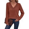 image:imageWIHOLL Womens Long Sleeve Tops V Neck Lace Trim Dressy Casual Fall Outfits SweatersCaramel