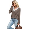 image:imageWIHOLL Womens Long Sleeve Tops V Neck Lace Trim Dressy Casual Fall Outfits SweatersCoffee