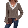 image:imageWIHOLL Womens Long Sleeve Tops V Neck Lace Trim Dressy Casual Fall Outfits SweatersCoffee