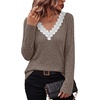 image:imageWIHOLL Womens Long Sleeve Tops V Neck Lace Trim Dressy Casual Fall Outfits SweatersCoffee