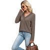 image:imageWIHOLL Womens Long Sleeve Tops V Neck Lace Trim Dressy Casual Fall Outfits SweatersCoffeewhite
