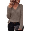 image:imageWIHOLL Womens Long Sleeve Tops V Neck Lace Trim Dressy Casual Fall Outfits SweatersCoffeewhite