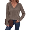 image:imageWIHOLL Womens Long Sleeve Tops V Neck Lace Trim Dressy Casual Fall Outfits SweatersCoffeewhite