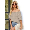 image:imageWIHOLL Womens Short Sleeve Square Neck Summer Tops Dressy Casual Blouses Trendy Clothes 2026Brown Geometric Print