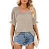 image:imageWIHOLL Womens Short Sleeve Square Neck Summer Tops Dressy Casual Blouses Trendy Clothes 2026Brown Geometric Print