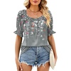 image:imageWIHOLL Womens Short Sleeve Square Neck Summer Tops Dressy Casual Blouses Trendy Clothes 2026Floral Grey
