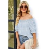 image:imageWIHOLL Womens Short Sleeve Square Neck Summer Tops Dressy Casual Blouses Trendy Clothes 2026White Blue Stripes