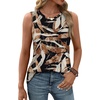 image:imageWIHOLL Womens Sleeveless Summer Crewneck Loose Fit Tank TopsGraphic Leaves Brown