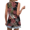 image:imageWIHOLL Womens Sleeveless Summer Crewneck Loose Fit Tank TopsGraphic Leaves Pink