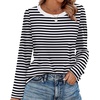 image:imageWIHOLL Womens Striped Long Sleeve Shirts Spring Outfits 2026 Color Block Tops Fashion Clothing Ribbed Crewneck Tee BlousesDblack White