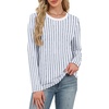 image:imageWIHOLL Womens Striped Long Sleeve Shirts Spring Outfits 2026 Color Block Tops Fashion Clothing Ribbed Crewneck Tee BlousesFblue Striped
