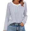 image:imageWIHOLL Womens Striped Long Sleeve Shirts Spring Outfits 2026 Color Block Tops Fashion Clothing Ribbed Crewneck Tee BlousesFblue Striped