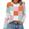 image:imageWIHOLL Womens Striped Long Sleeve Shirts Spring Outfits 2026 Color Block Tops Fashion Clothing Ribbed Crewneck Tee BlousesForange Plaid