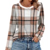 image:imageWIHOLL Womens Striped Long Sleeve Shirts Spring Outfits 2026 Color Block Tops Fashion Clothing Ribbed Crewneck Tee BlousesHbrown Plaid