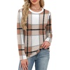 image:imageWIHOLL Womens Striped Long Sleeve Shirts Spring Outfits 2026 Color Block Tops Fashion Clothing Ribbed Crewneck Tee BlousesHbrown Plaid