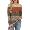 image:imageWIHOLL Womens Striped Long Sleeve Shirts Spring Outfits 2026 Color Block Tops Fashion Clothing Ribbed Crewneck Tee BlousesHkhaki Stripe