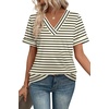 image:imageWIHOLL Womens Summer Tops Short Sleeve Basic Casual V Neck T Shirts Trendy Fashion 2026Z Apricot Black Stripes