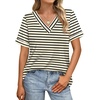 image:imageWIHOLL Womens Summer Tops Short Sleeve Basic Casual V Neck T Shirts Trendy Fashion 2026Z Apricot Black Stripes